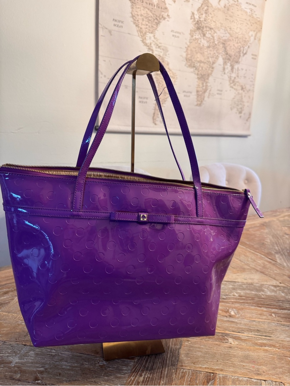 Kate Spade ♠️ Purple Patent Tote Bag with Bow Accent